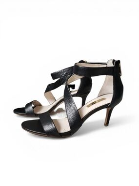 Louise et Cie Women’s Black Leather Strappy Back Zip Heel Size 7.5